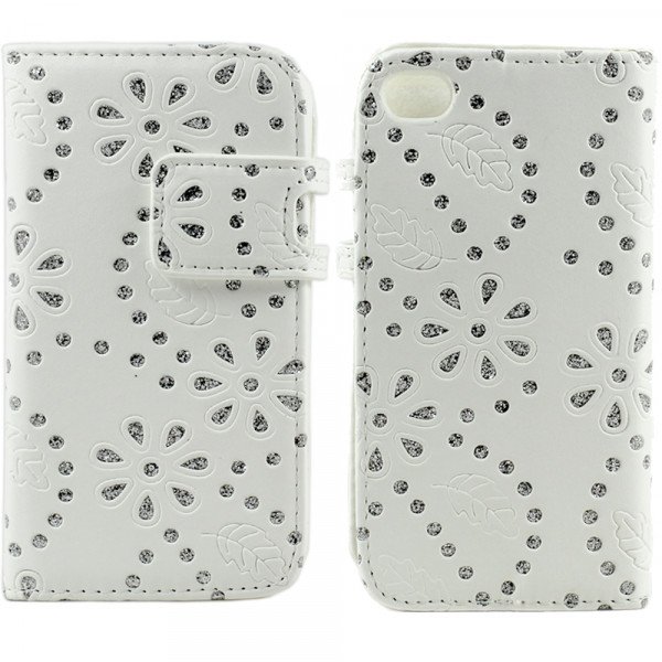 Wholesale iPhone 4S 4 Diamond Flip Leather Wallet Case (White)